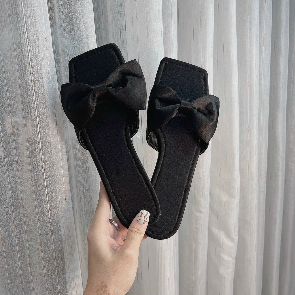 Dép bệt bigsize nơ trơn bọc vải lụa mũi vuông size 40-44
