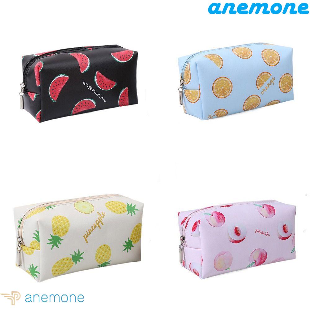 ANEMONE Ví Đựng Tiền / Mỹ Phẩm Có Khóa Kéo Họa Tiết Trái Cây Xinh Xắn