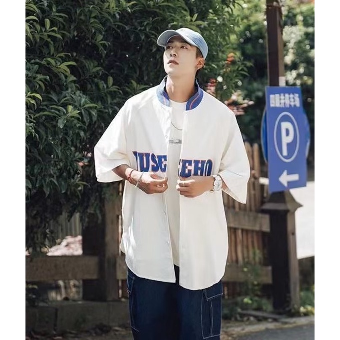 Áo Khoác Bóng Chày Ngắn Tay Dáng Rộng Thời Trang Mùa Hè Phong Cách Retro Dành Cho Nam