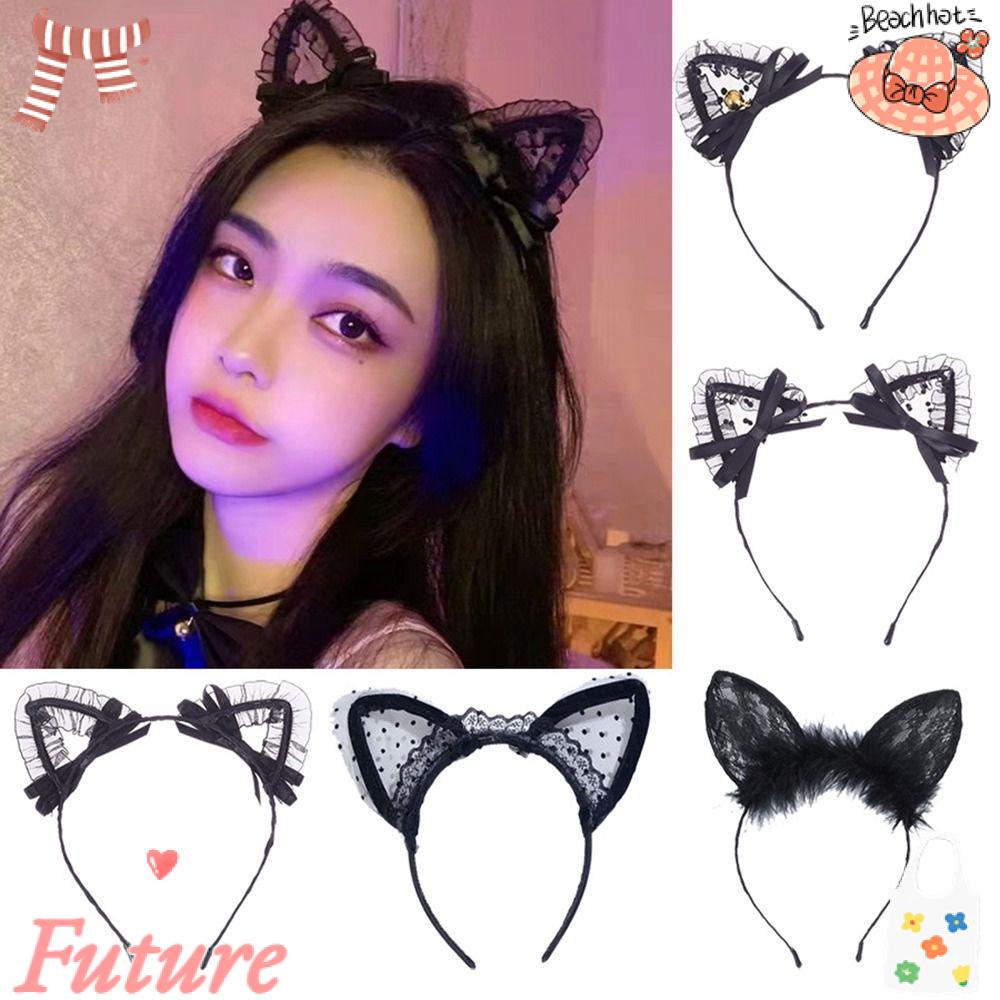 FUTURE Băng Đô Tai Mèo Phối Ren Dễ Thương Dùng Hóa Trang Tiệc Sinh Nhật