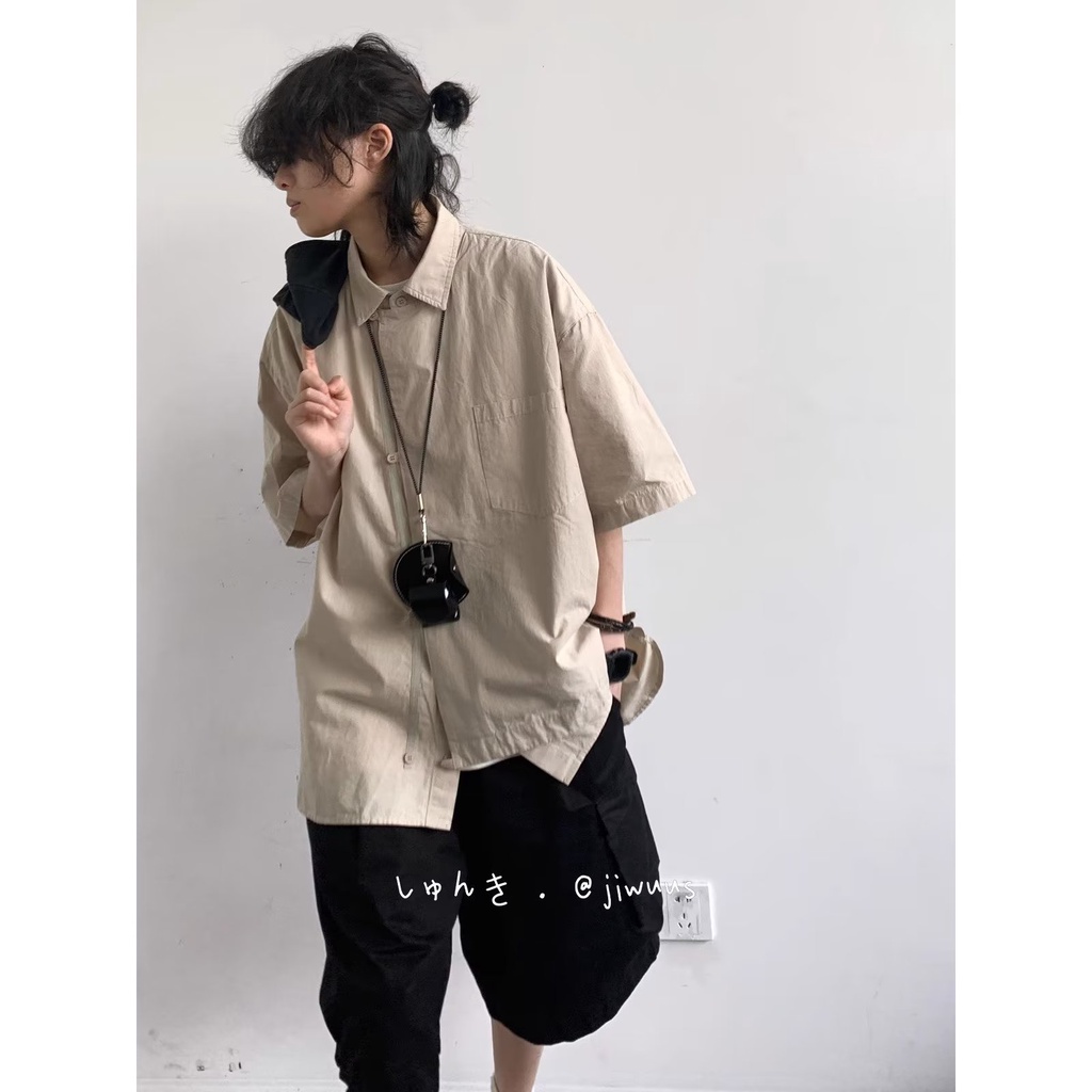 Áo Sơ Mi Tay Lửng Dáng Rộng Màu Trơn Phong Cách Trung Hoa Cổ Điển Thời Trang Mùa Hè Dành Cho Nam Nữ