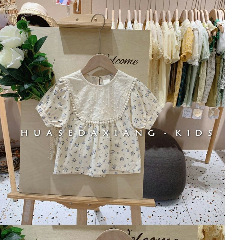 Áo Sơ Mi Tay Ngắn Cổ Peter Pan Thêu Hoa Thời Trang Mùa Hè 2023 Cho Bé Gái