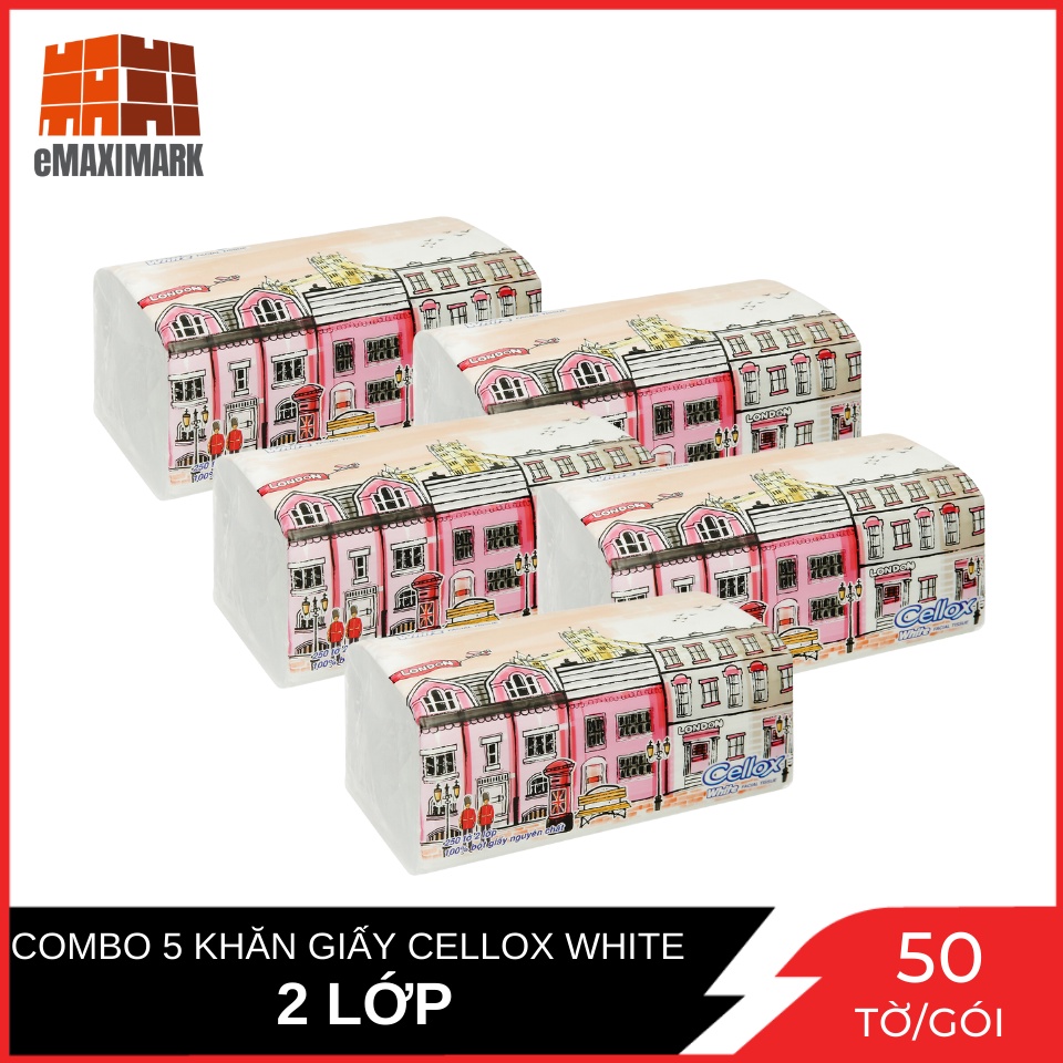 Combo 5 Khăn Giấy Cellox White Softpack 250 Tờ 2 Lớp