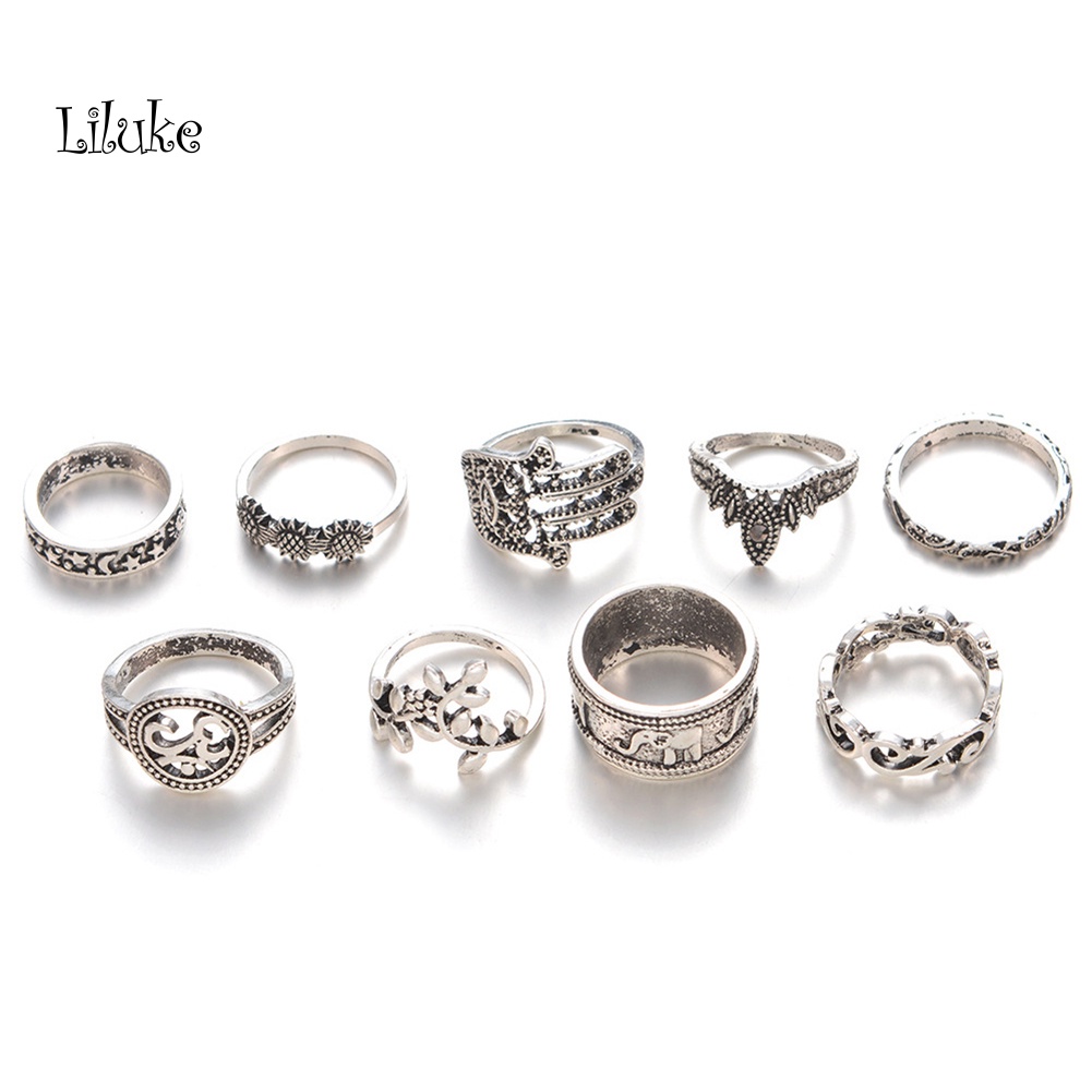 Bộ 9 Nhẫn Nữ Trang Phong Cách Retro
