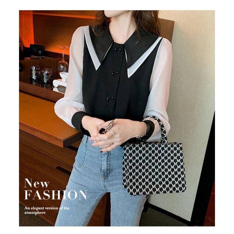 Áo Sơ Mi Chiffon Tay Dài Cổ Búp Bê Phong Cách Hàn Quốc Thời Trang Mùa Thu Xinh Xắn Cho Nữ