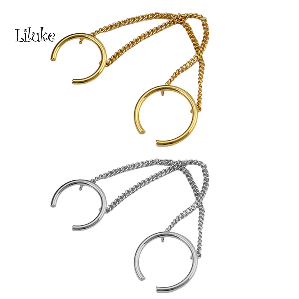 Nhẫn Hợp Kim Hai Lớp Màu Trơn Trang Trí Dây Xích Xếp Chồng Độc Đáo Cho Nữ