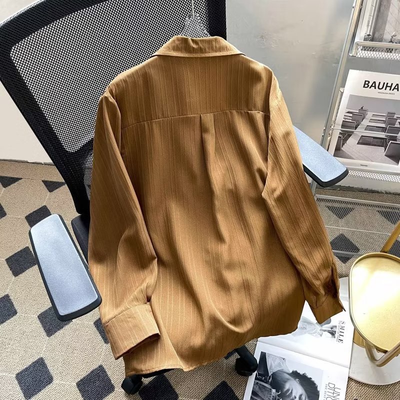 Áo Sơ Mi Trắng Dài Tay Dáng Rộng Họa Tiết Kẻ Sọc Đơn Giản Thời Trang Thu Đông Phong Cách Hàn Quốc