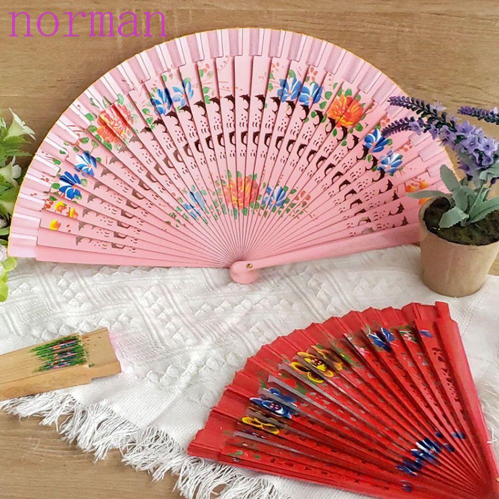 NORMAN Quạt Xếp Hai Mặt Rỗng Vẽ Họa Tiết Cổ Điển Trang Trí Nhà Cửa / Tiệc Cưới