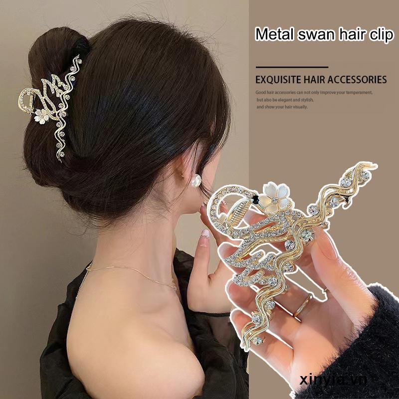 Kẹp Tóc Kim Loại Hình Thiên Nga Đính Đá Tinh Tế