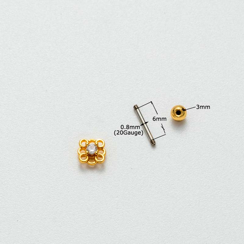 1 Khuyên Xỏ Sụn Tai Bằng Thép Không Gỉ 20Gauge Hình Lưới Nhện Sụn Đính Đá Zircon