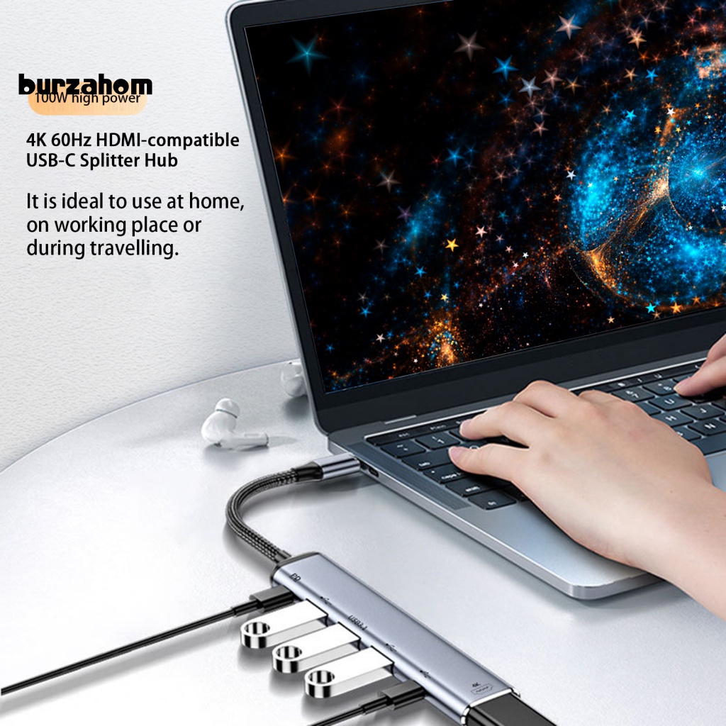 Hub Type-C Chia Cổng USB Dạng Dây Bện 4K 60Hz HDMI-Chuyên Dụng Cho Máy Tính