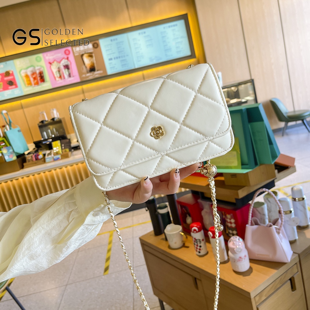 Túi Đeo Vai Đựng Điện Thoại Thêu Hoa Trà Phối Dây Xích Thời Trang Cho Nữ