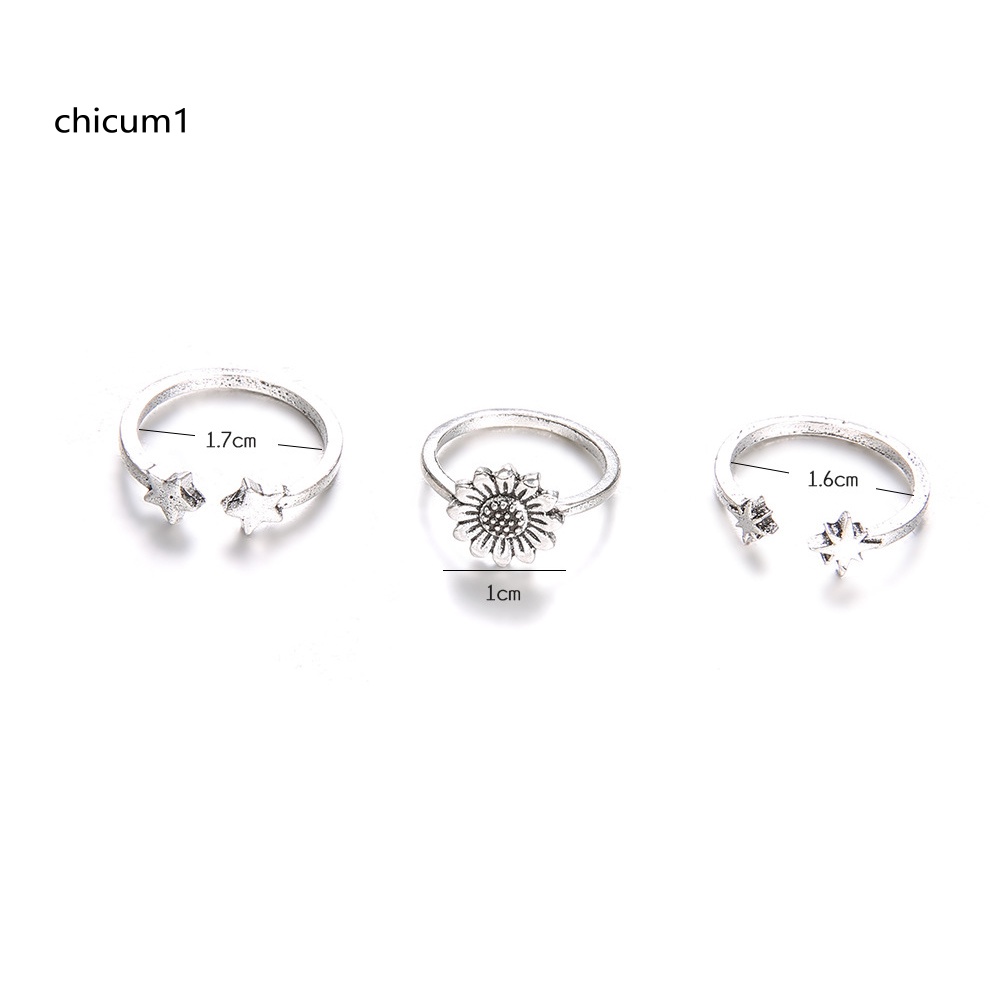 Set 3 Nhẫn Đốt Ngón Tay Hình Hoa Hướng Dương / Ngôi Sao Phong Cách Bohemian