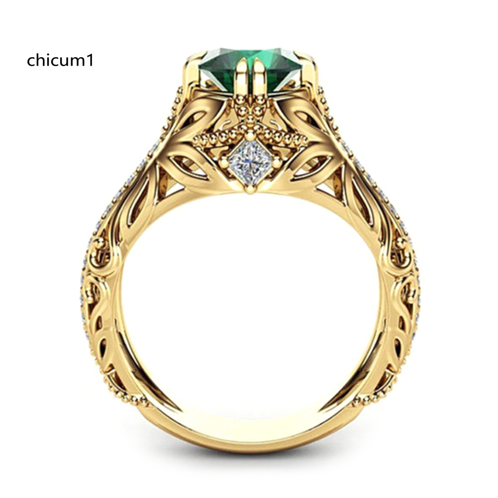 Nhẫn Mạ Vàng Đính Ngọc Lục Bảo Hình Oval Cổ Điển Cho Nữ