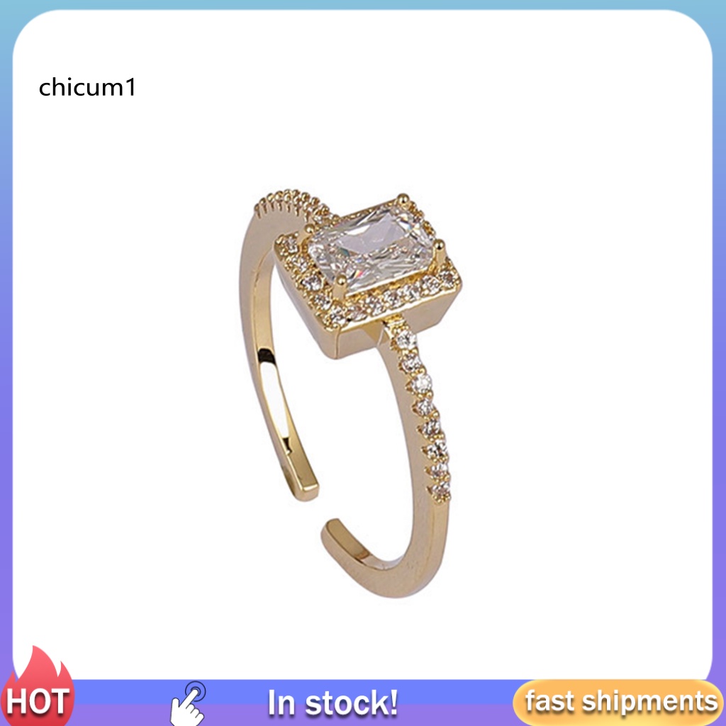 Nhẫn Hở Đính Đá Vuông Tinh Tế Cho Nữ