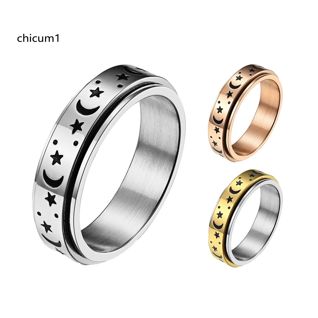 Nhẫn Cưới Unisex Mặt Trăng Và Ngôi Sao Xoay Được
