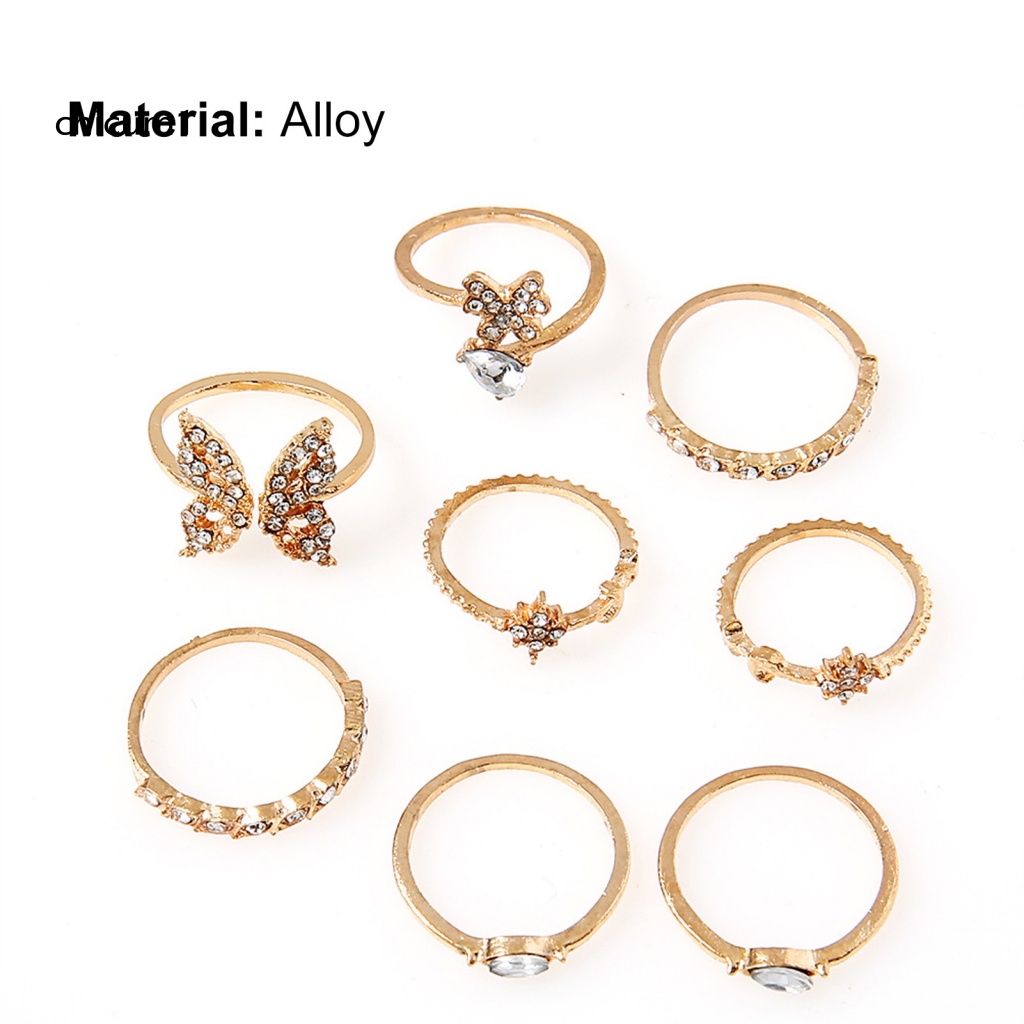 Set 8 Nhẫn Đeo Khớp Ngón Tay Hình Hoa Bướm Đính Đá Tinh Xảo Cho Nữ