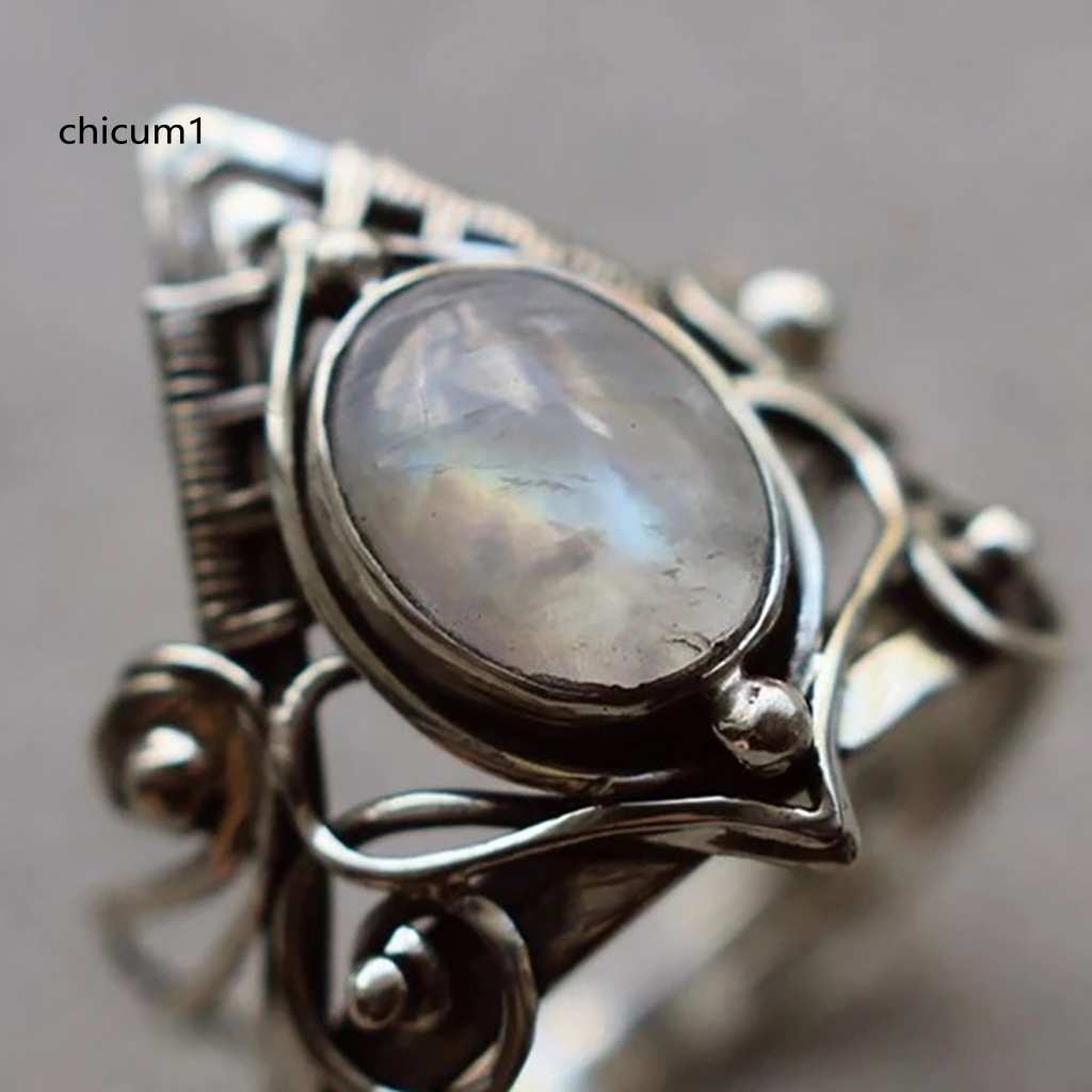 Nhẫn Đính Đá Mặt Trăng Màu Bạc Thời Trang Cho Nữ