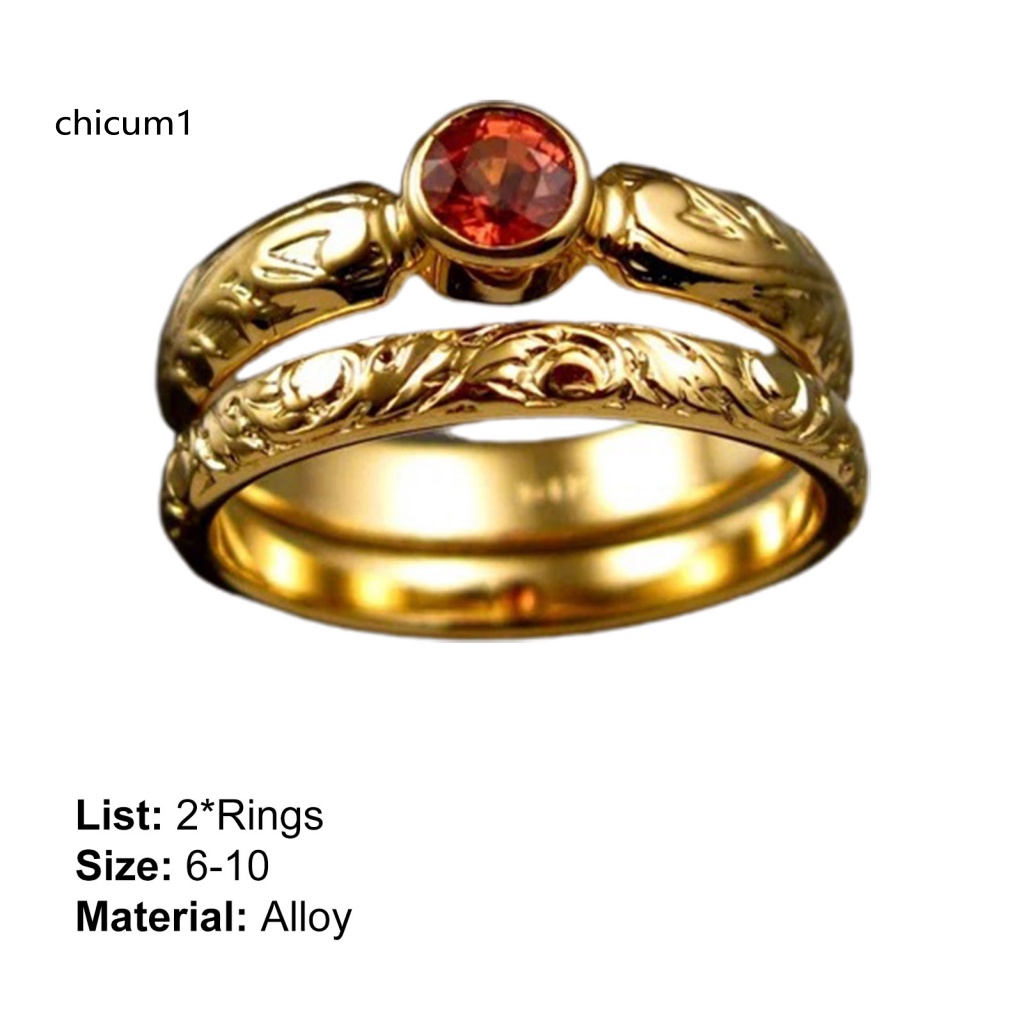 Set 2 Nhẫn Đính Đá Giả Kim Cương Màu Đỏ Cho Nữ