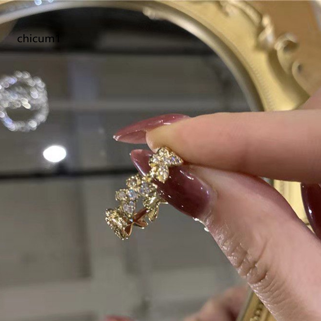 Nhẫn Đính Hôn Dạng Mở Hình Bướm Có Thể Điều Chỉnh Phong Cách Hàn Quốc