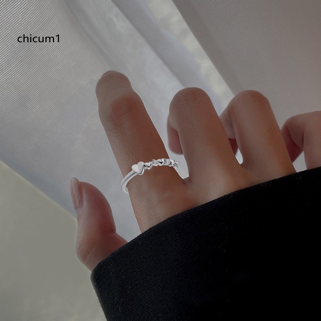 Nhẫn Hở CC Đính Đá Hình Trái Tim Lấp Lánh Có Thể Điều Chỉnh Cho Nữ