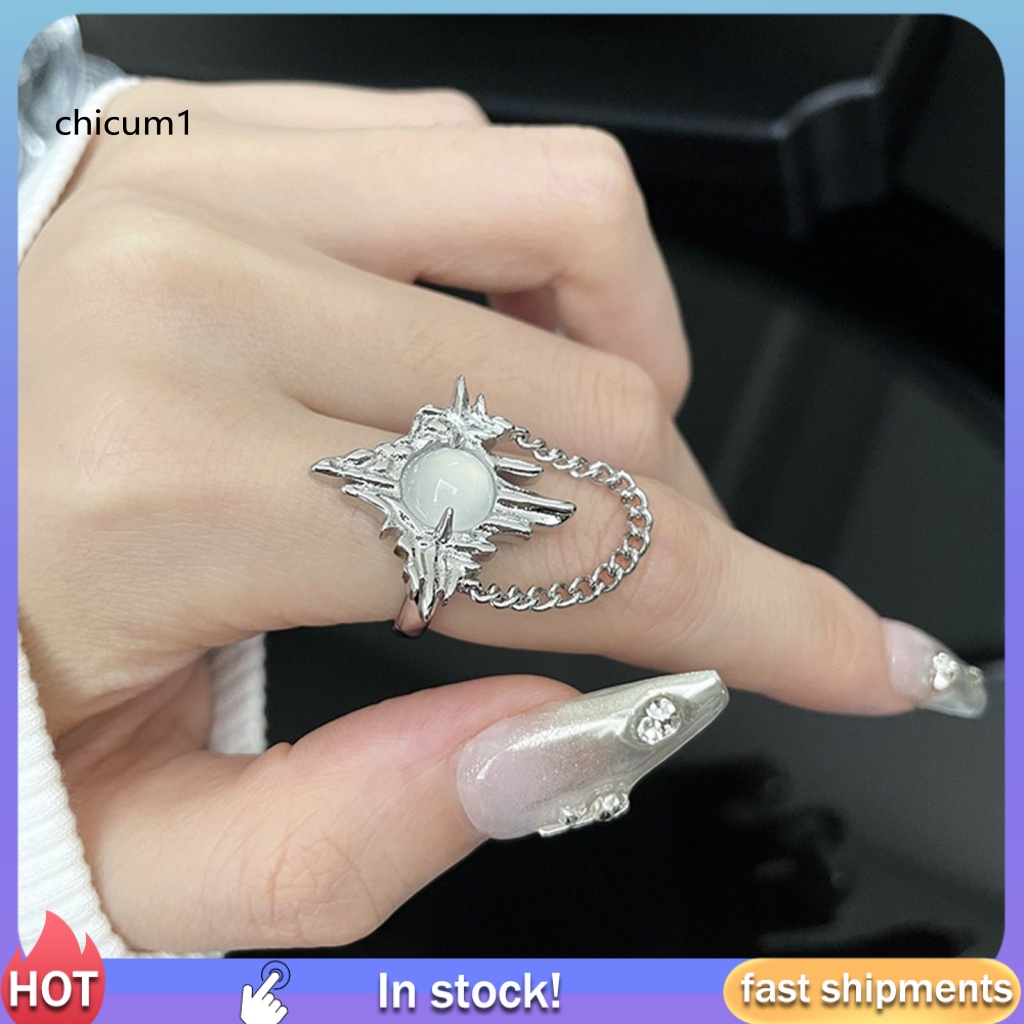 Nhẫn Kim Loại Đính Ngọc Trai Giả Phối Tua Rua Phong Cách Gothic Cho Nữ