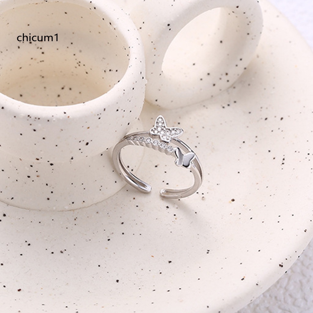 Nhẫn Hở Mạ Điện Hình Bướm Đính Đá Zircon Lấp Lánh Sang Trọng