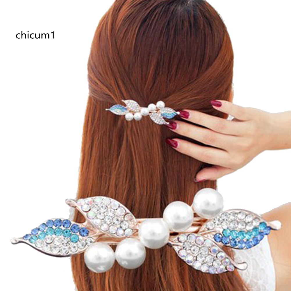 Kẹp Tóc Hình Nơ Đính Ngọc Trai Giả Thanh Lịch Cho Nữ