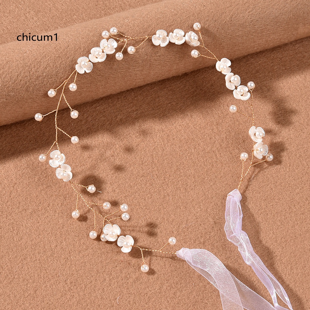 Băng Đô Cài Tóc Cô Dâu Đính Hoa Và Ngọc Trai Handmade