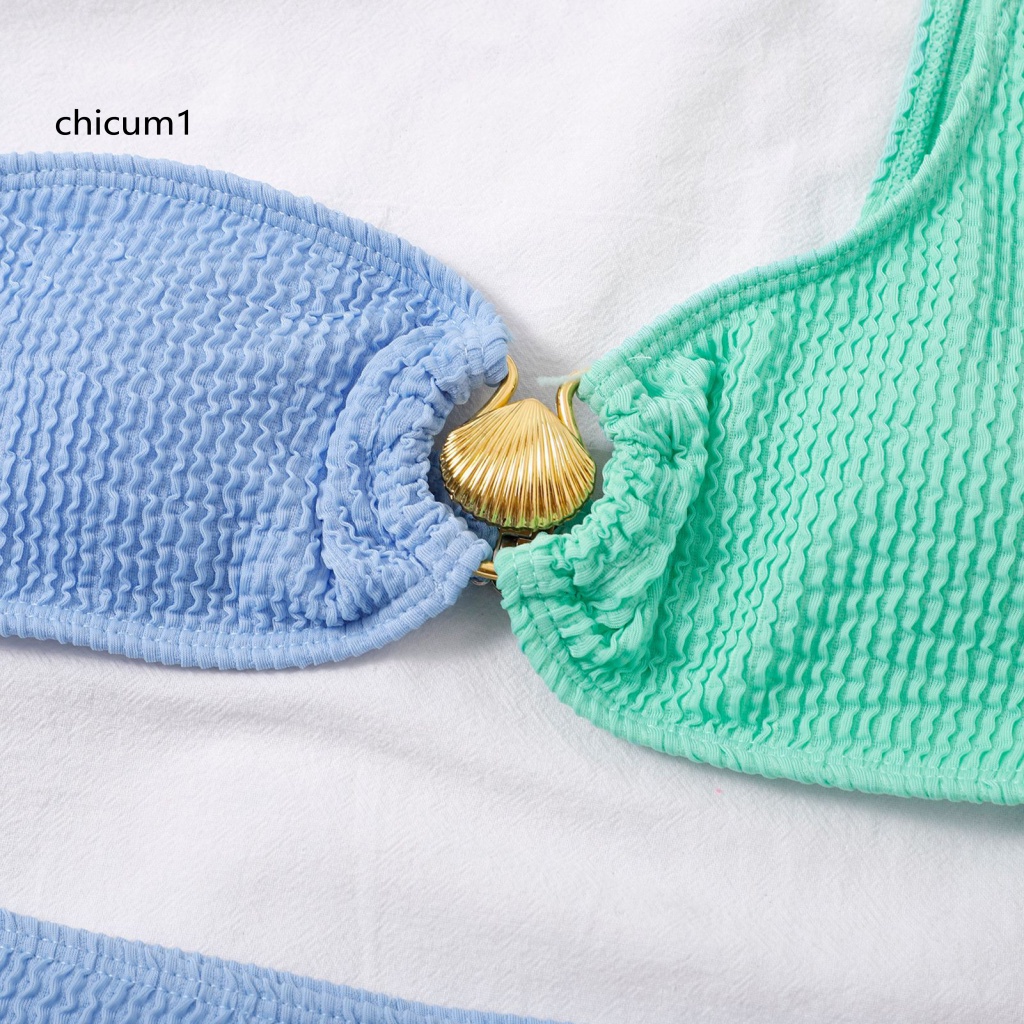 Set Bikini 2 Mảnh Có Mút Đệm Vỏ Sò Màu Trơn Dành Cho Nữ