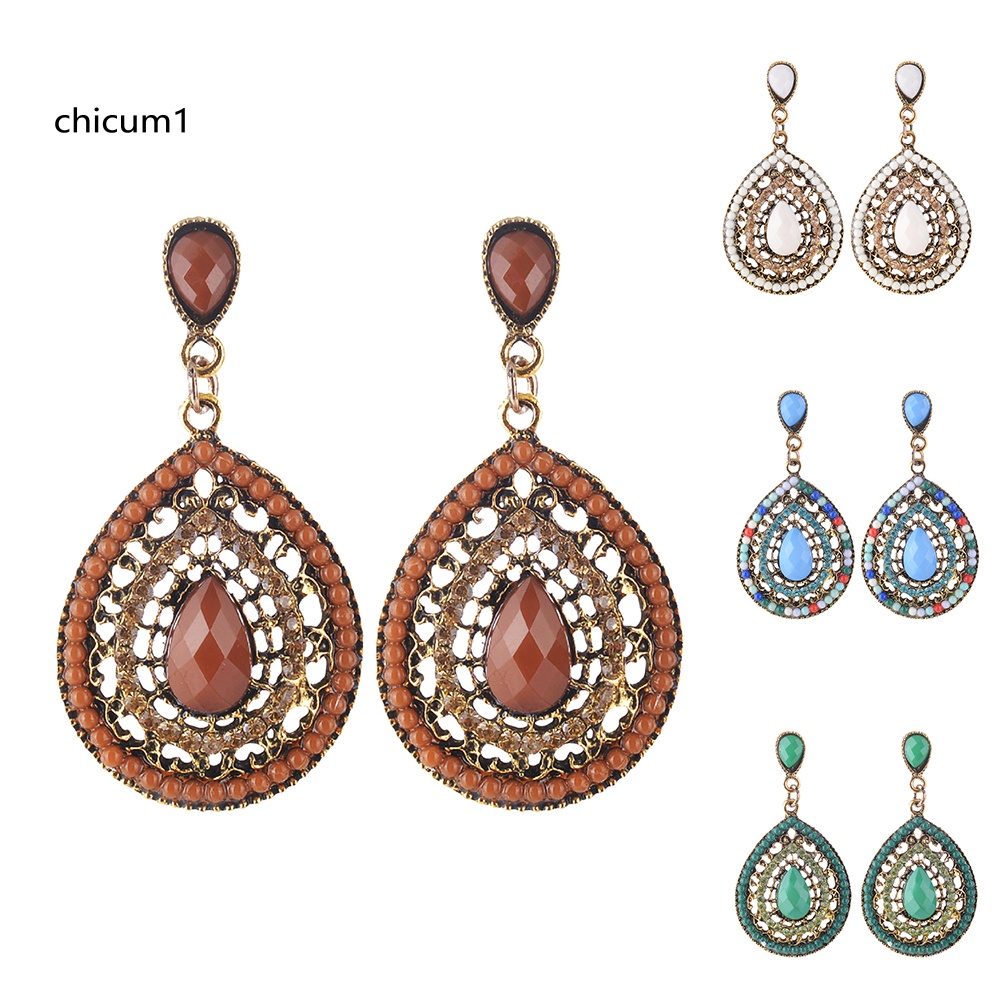 Khuyên Tai Chuỗi Đính Đá Hình Giọt Nước Phong Cách Boho
