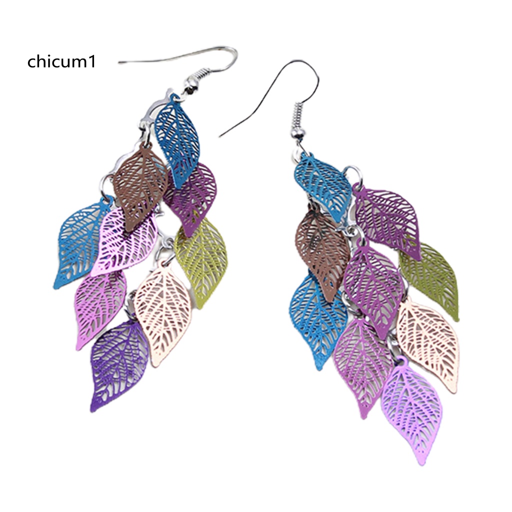 1 Cặp Bông Tai Dáng Dài Hình Chiếc Lá Sáng Tạo Cho Nữ