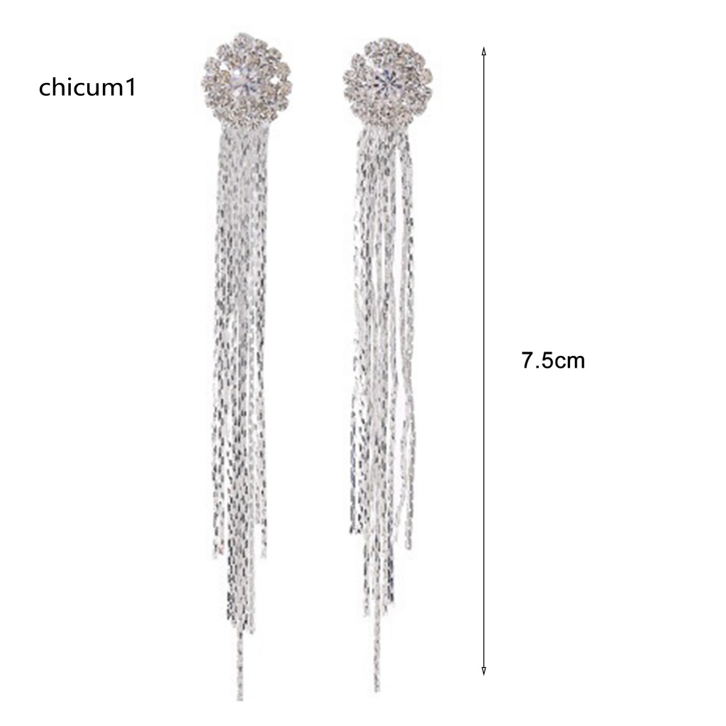 Khuyên Tai Dáng Dài Đính Đá Phối Tua Rua Thời Trang