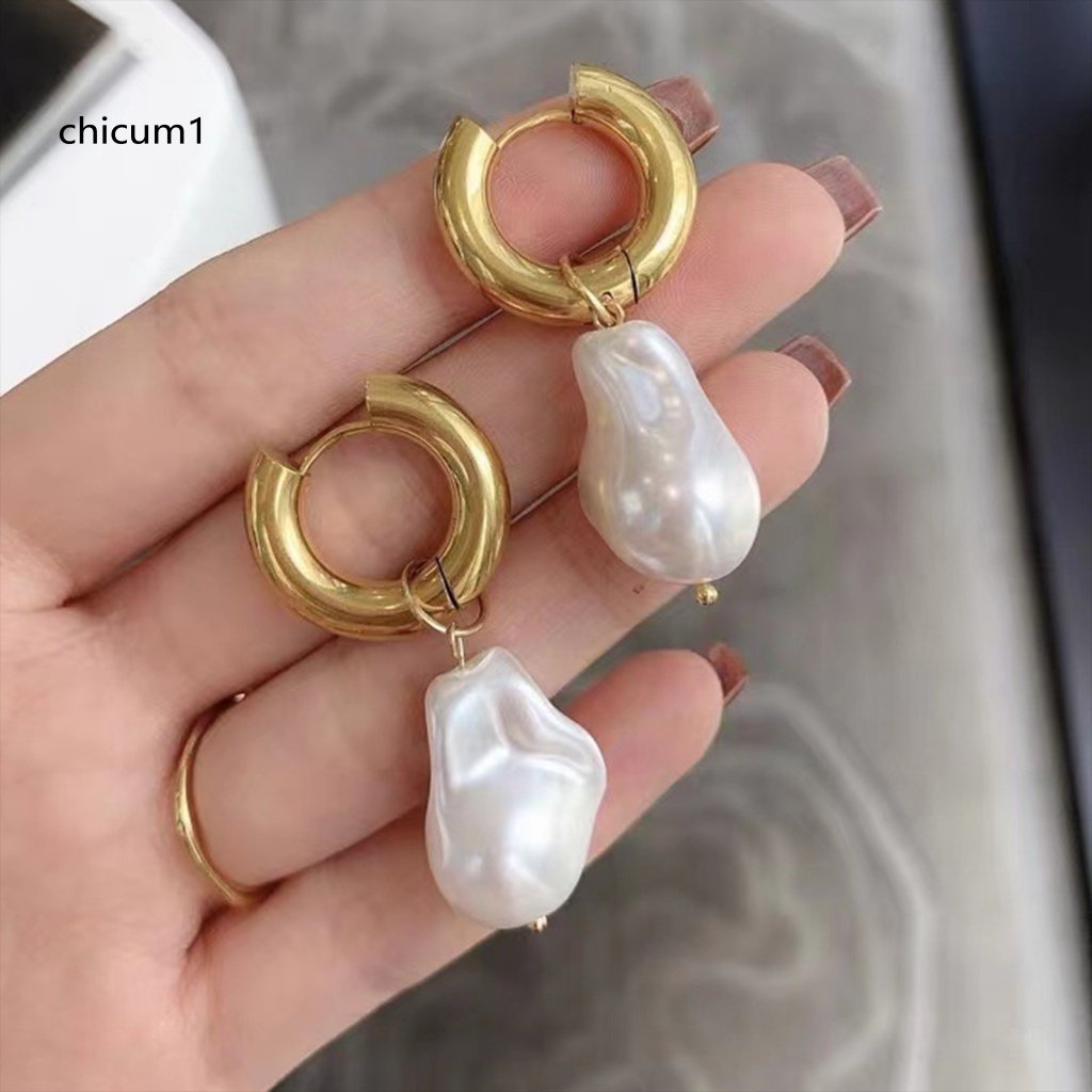 1 Đôi Bông Tai Tròn Đính Ngọc Trai Giả Phong Cách Baroque Thanh Lịch Dành Cho Nữ