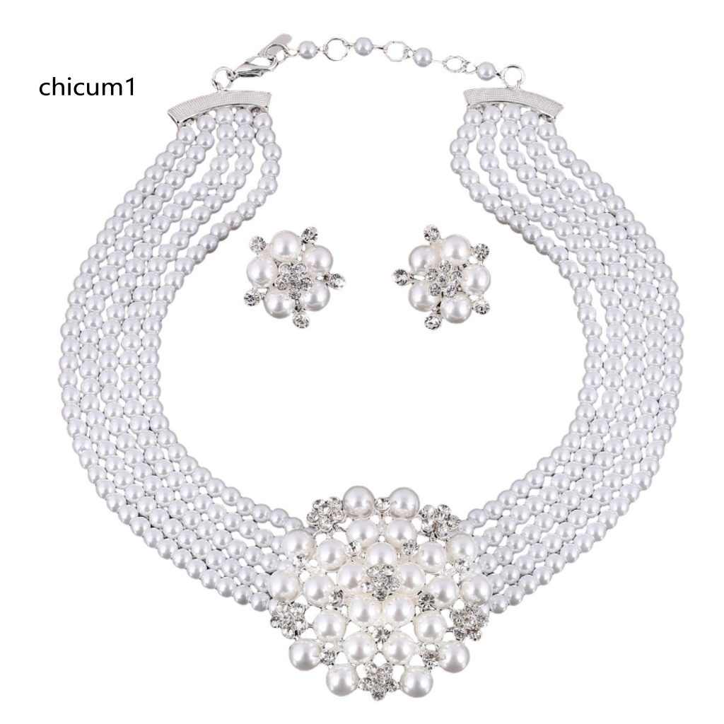 1 Set Vòng cổ Và Bông Tai Đính Ngọc Trai Giả Sáng Bóng Cho Cô Dâu