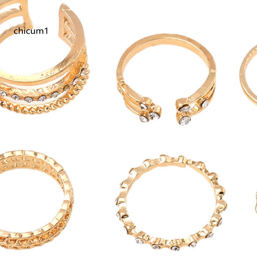 Set 8 Nhẫn Đính Đá Lục Giác Lấp Lánh Thời Trang Cho Nữ