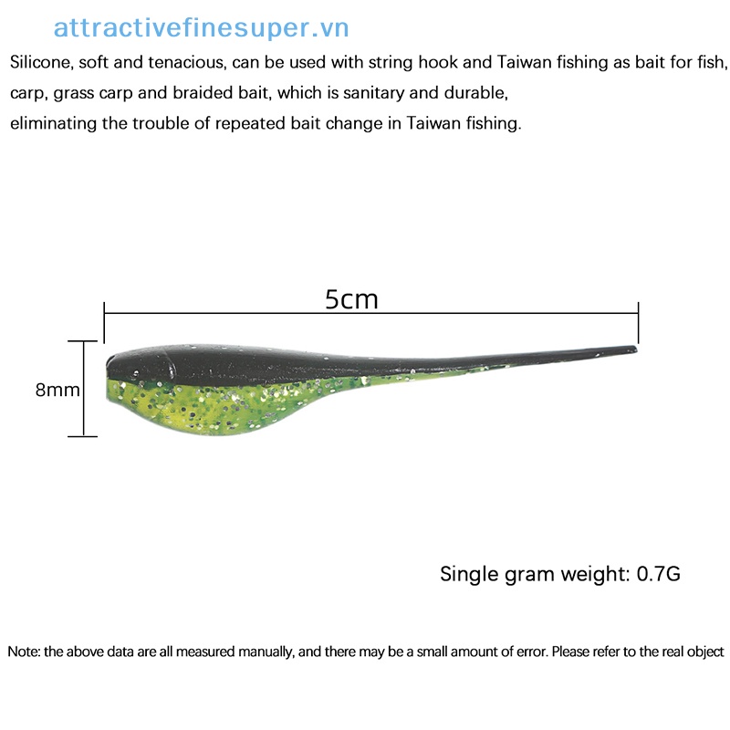 Set 10 Mồi Giả Nhử Cá Mềm Mini 0.75g 5cm Có Móc Câu