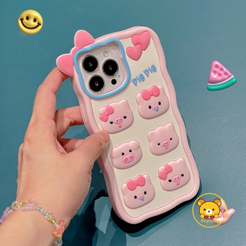 Ốp Lợn Silicon Dễ Thương Cho iPhone 14 Pro Max 13 Pro Max 12 Pro Max Ốp Điện Thoại iPhone 11 Màu Hồng Love Bowtie Hình Heo Con Thiết Kế Lượn Sóng Vỏ Silicon Mềm Vỏ Bảo Vệ Ốp Lưng Vỏ