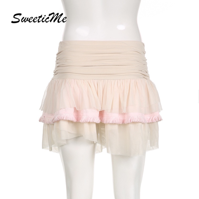 Chân Váy Mini Phối Lưới Lưng Thấp Thời Trang 2023 Cho Nữ