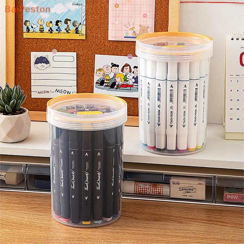 Hộp Đựng Bút Hình Tròn Bằng Nhựa Trong Suốt Có Nắp Đậy Để Bàn