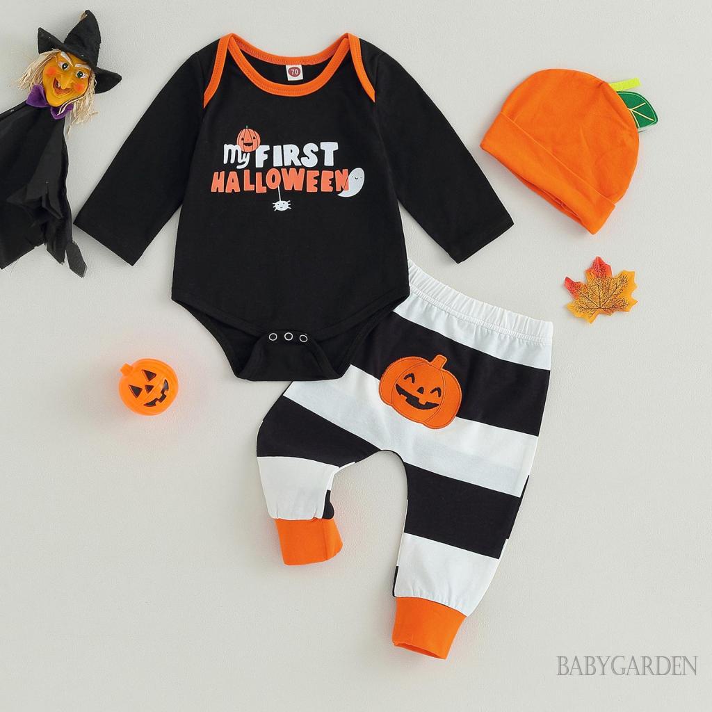 Set Áo Liền Quần &amp; Quần Dài &amp; Mũ Trùm Đầu In Họa Tiết Halloween Cho Trẻ Sơ Sinh 0-12 Tháng Tuổi