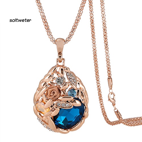 Vòng cổ Mặt Hoa Hồng Đính Đá Hình Giọt Nước