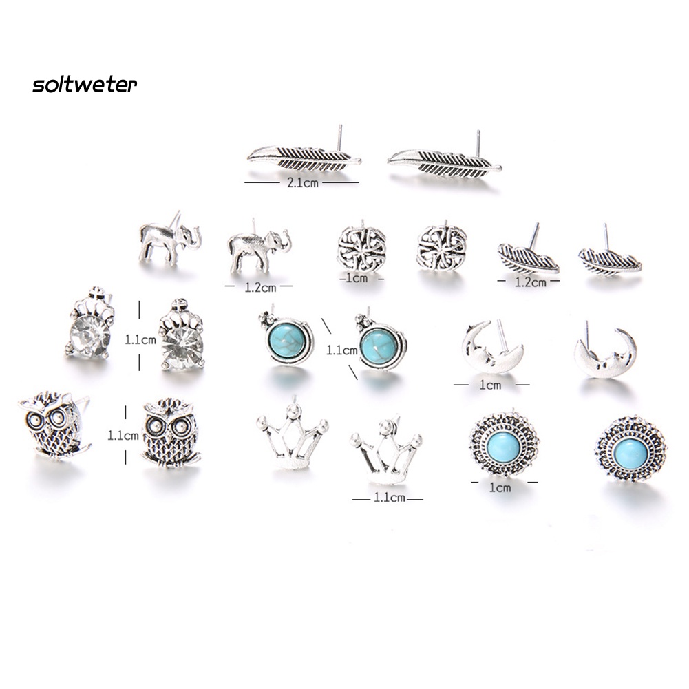 Set 10 Cặp Bông Tai Đính Đá Thời Trang Nữ