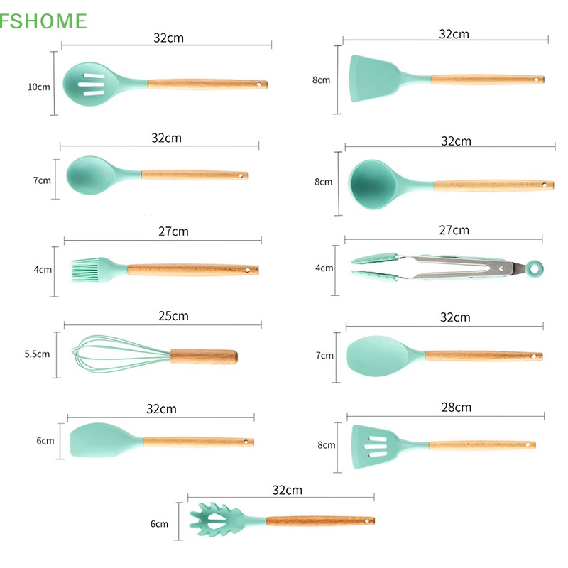 Bộ Dụng Cụ Nấu Ăn Bằng Silicone Tay Cầm Tre Tiện Lợi