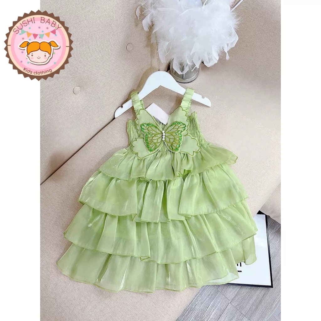 Váy voan tơ 4 tầng kèm cánh bư.ớm rời cho bé cho bé gái diện hè, đi tiệc, đi chơi