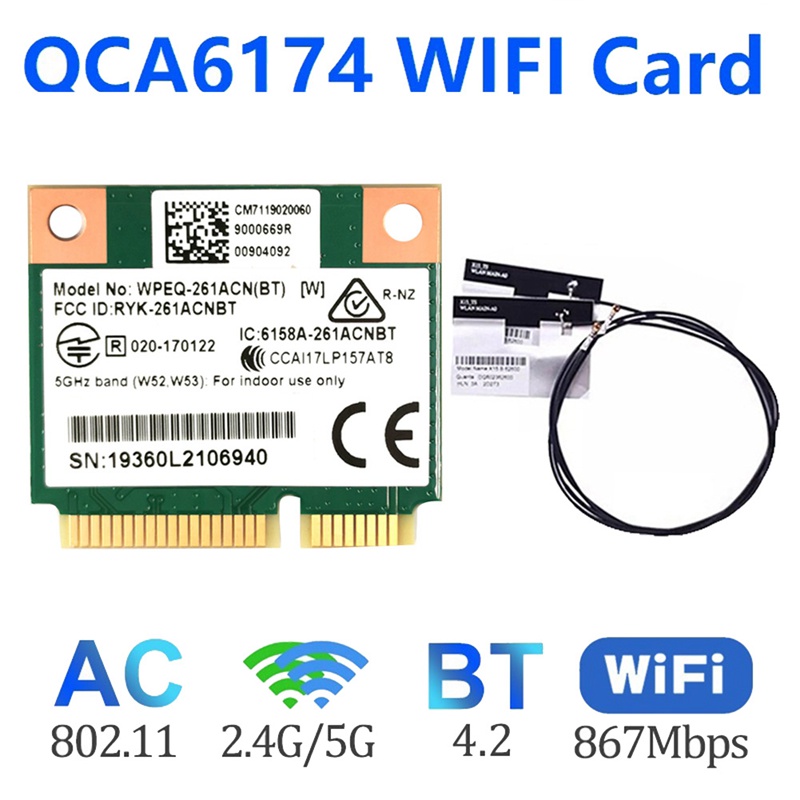 Thẻ WIFI QCA6174 WPEQ-261ACN (BT) + 2 Thẻ WIFI 802.11AC 867M QCA6174 Bluetooth 4.2 WIFI 5 Mini