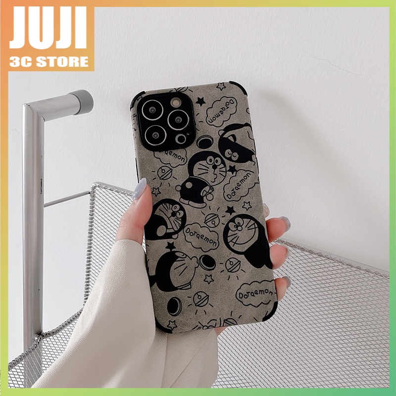 Ốp Điện Thoại Da Lộn Mềm Chống Sốc In Hình Doraemon Cho IPhone 11 12 13 14 Pro Max XR X XS 7 8 Plus