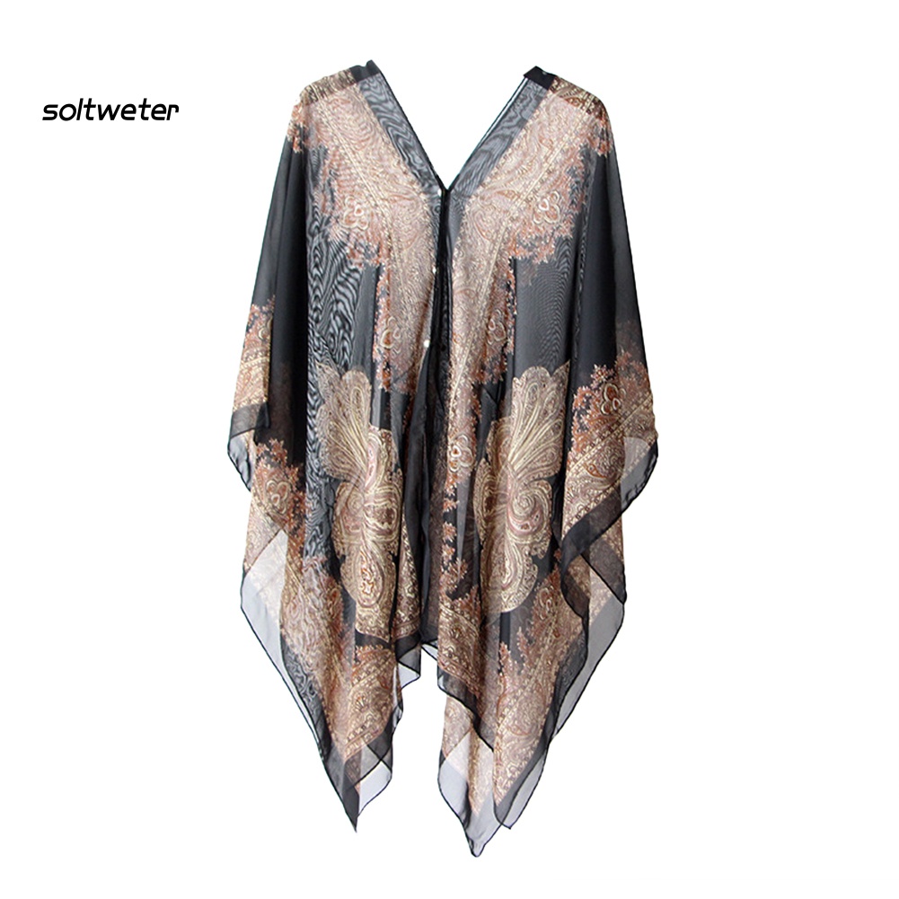 Áo Choàng Voan Dáng Rộng Cài Nút Thời Trang Đi Biển Mùa Hè Xinh Xắn Cho Nữ