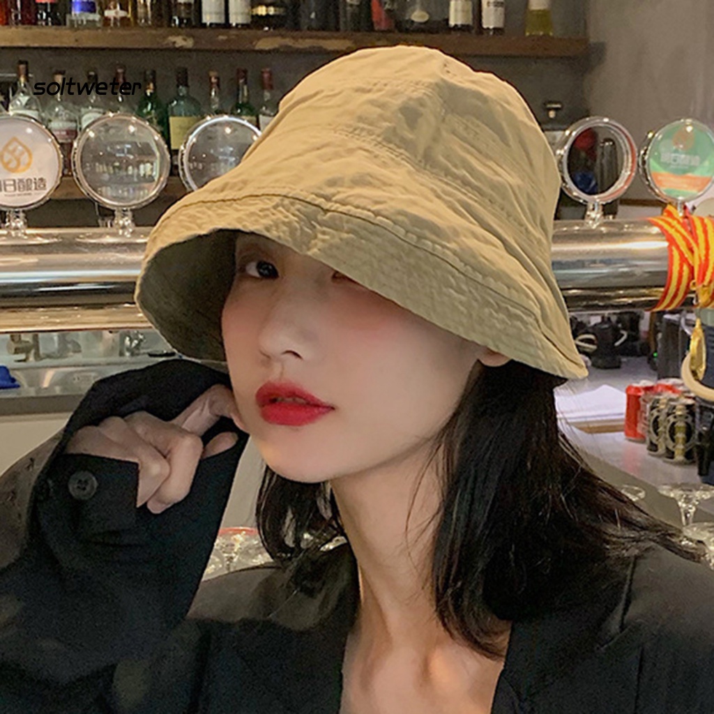 Mũ Rộng Vành Chống Nắng Tia UV Co Giãn Màu Trơn Thời Trang Cho Nữ