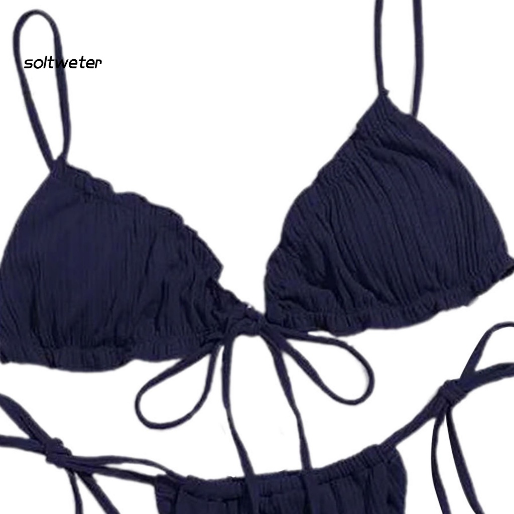 St Bộ Đồ Bơi Bikini Hai Mảnh Hở Lưng Màu Trơn Dành Cho Nữ